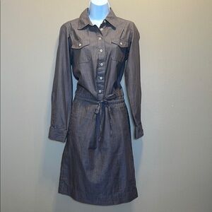 Boden 100% Cotton Utility Shirt Dress Size 4L Tall Long Sleeve Drawstring Gray